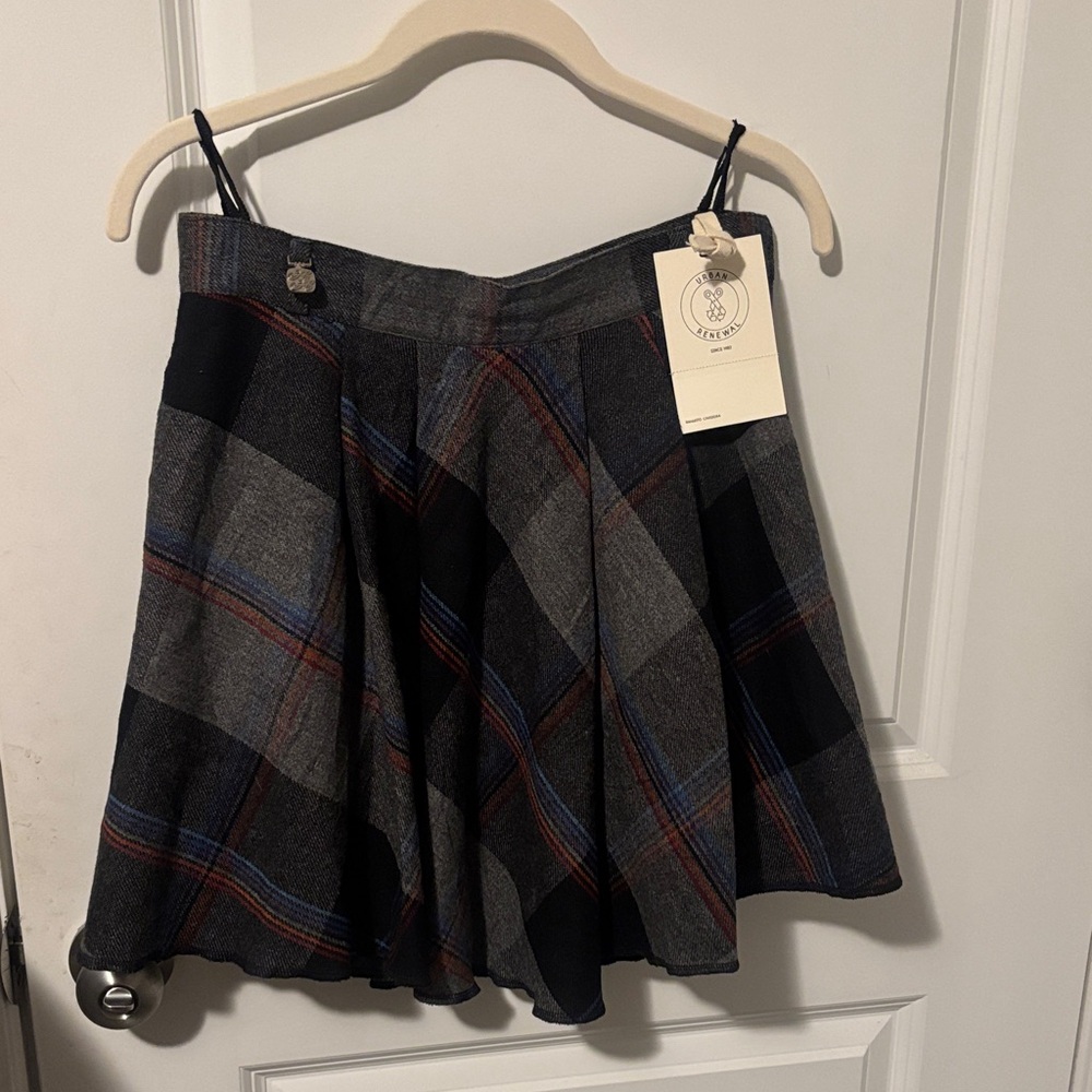 Urban Renewal Plaid Wool Skater Skirt in Gray, Black, and Red NWT
